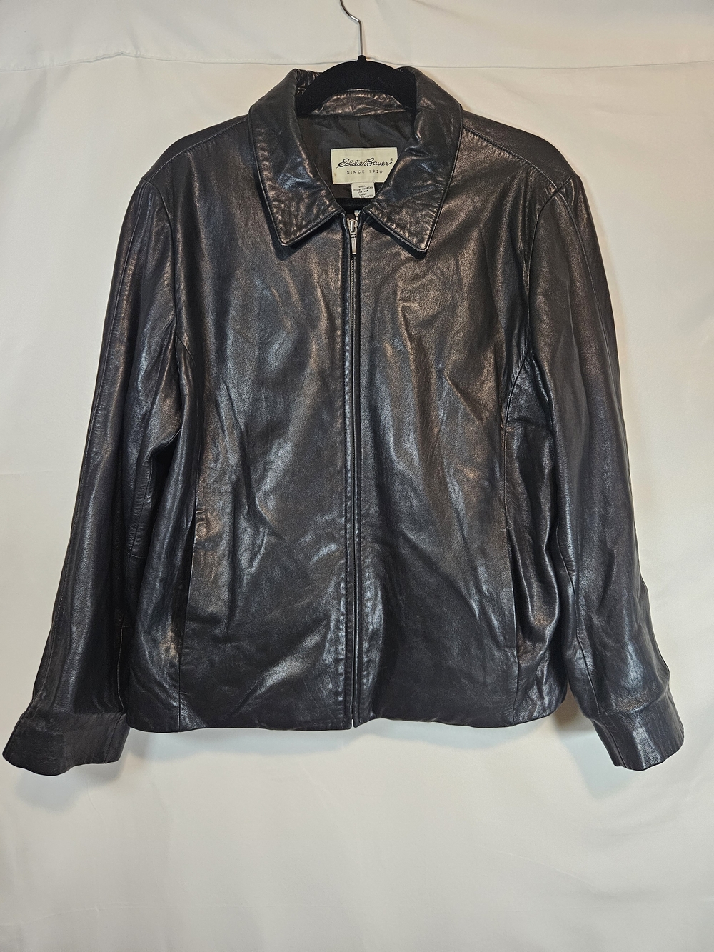 Eddie Bauer Dark Brown 100% Lambskin Leather Zip Jacket